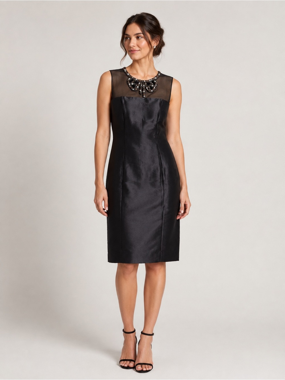 RICKIE Freeman for Teri Jon Black Wool Silk Jeweled Collar Cocktail Dress Size 4